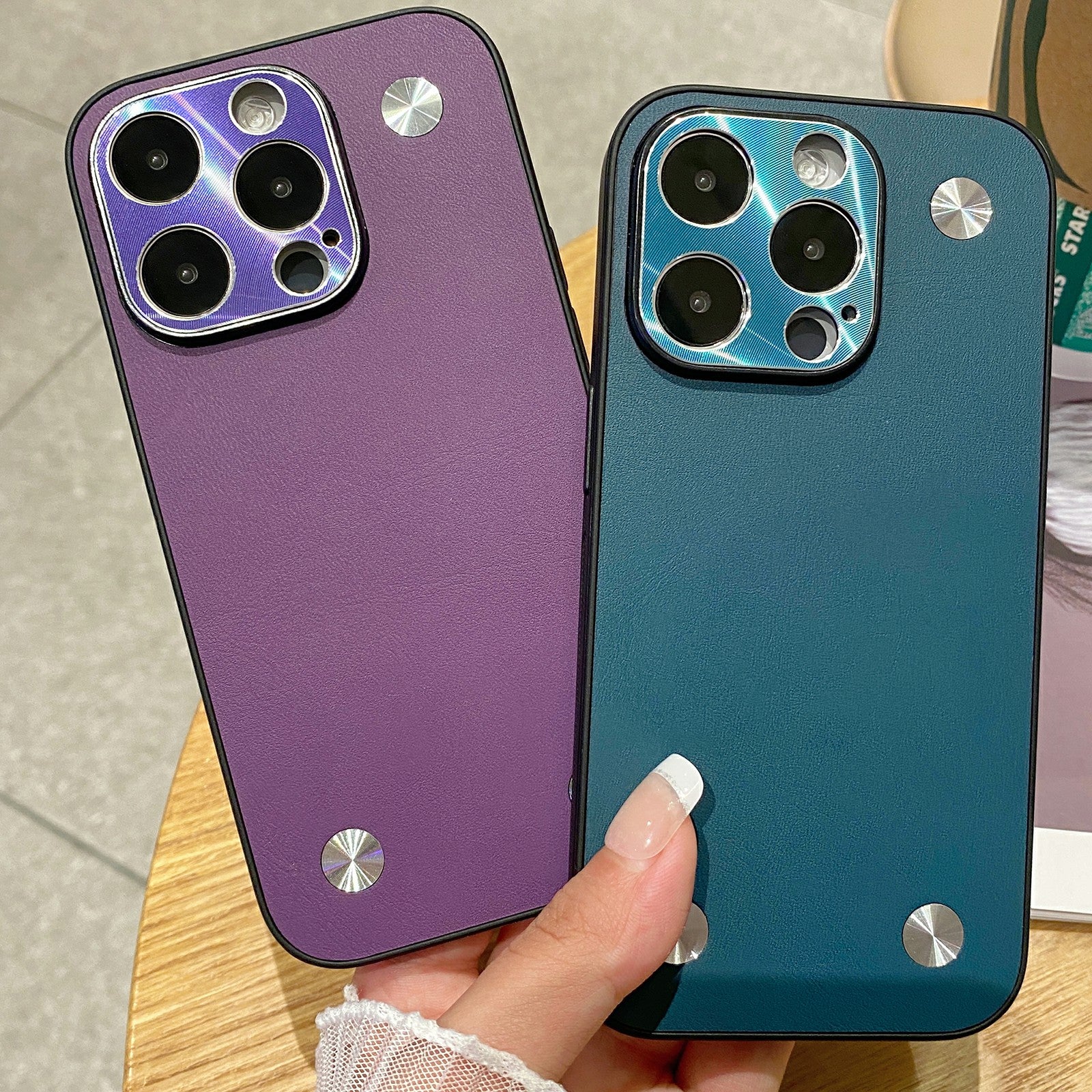 For iPhone 13 Pro Max 6.7 inch Hardware Decor Drop Proof PU Leather Coated TPU Back Case Electroplating Phone Cover For iPhone 13 Pro Max 6.7 inch Hardware Decor Drop Proof PU Leather Coated TPU Back Case Electroplating Phone Cover